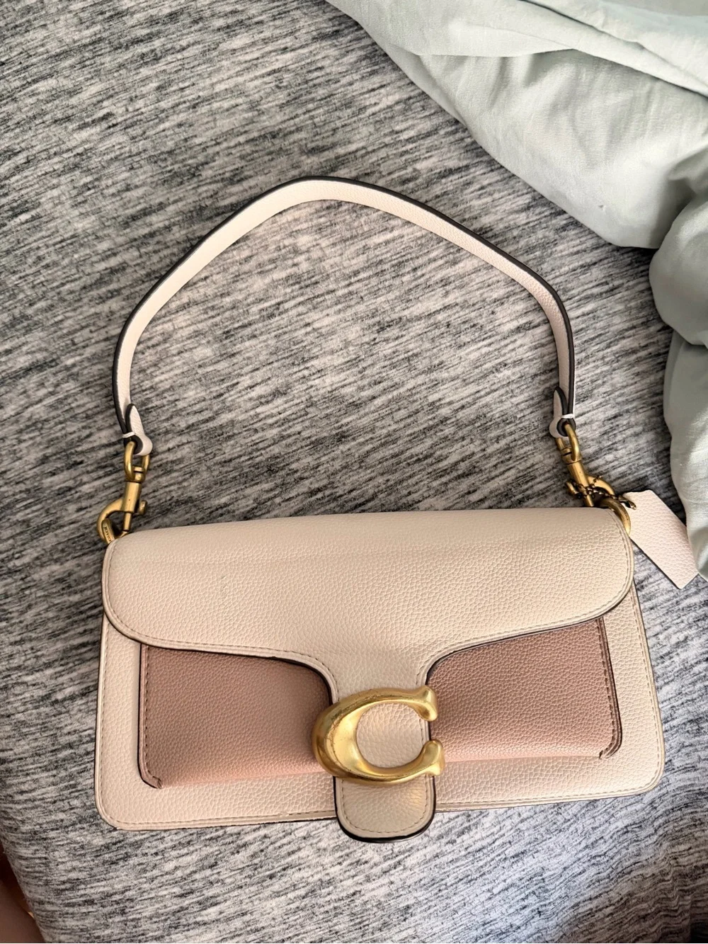 Coach Two-Tone Pebble Leather Shoulder Bag in Cream and Blush